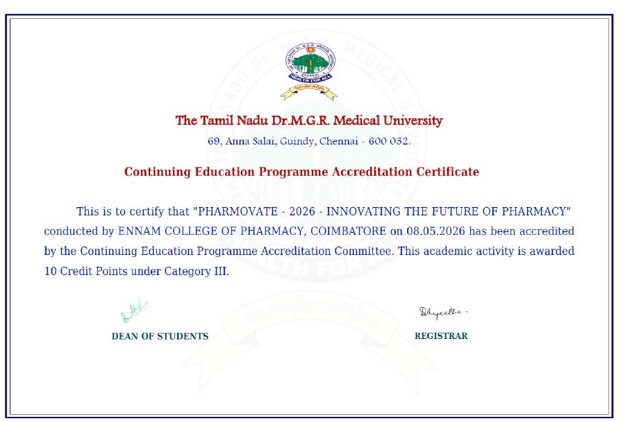 CPE accreditation certificate for Pharmovate-2026